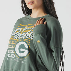 Green Bay Packers New Era Women's Oversized Throwback Mineral Wash Crew Neck Sweatshirt - Green Sweatshirts