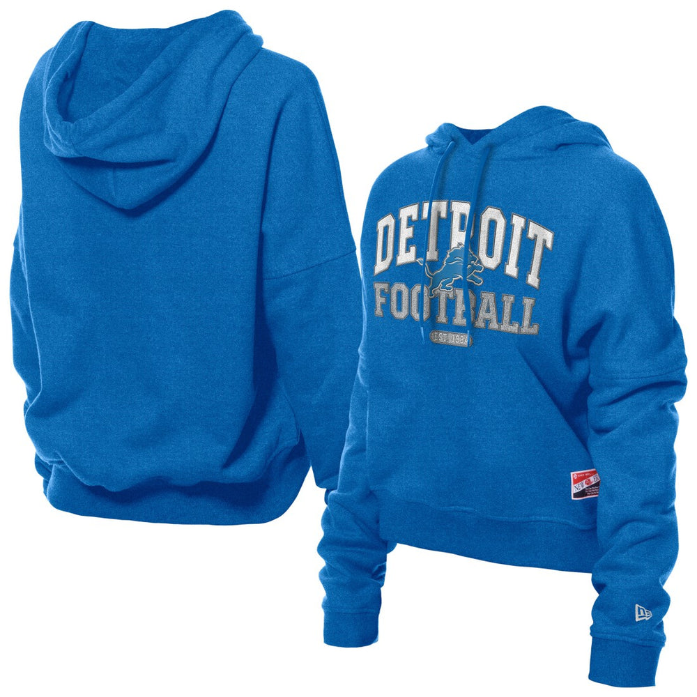 Detroit Lions New Era Women's Throwback Boxy Hoodie Sweatshirt - Blue Hoodies