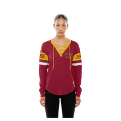 Washington Commanders New Era Women's Throwback Lace-Up Long-Sleeve T-Shirt - Burgundy T-shirts