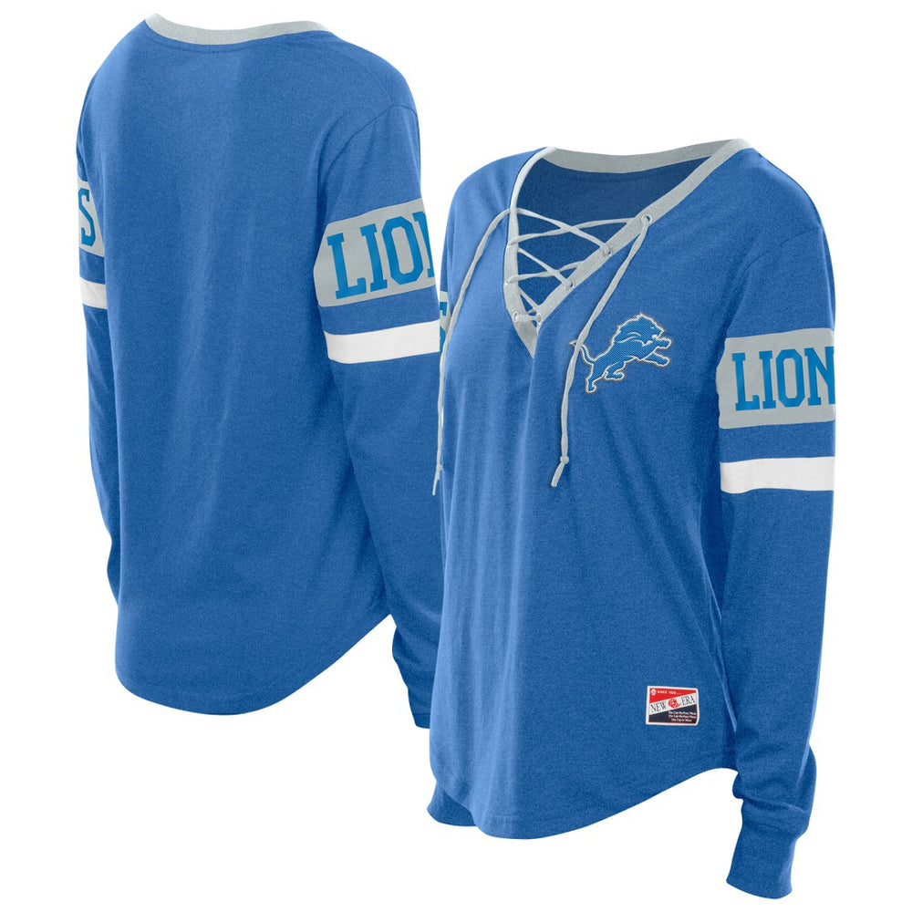 Detroit Lions New Era Women's Throwback Lace-Up Long-Sleeve T-Shirt - Blue T-shirts