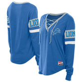 Detroit Lions New Era Women's Throwback Lace-Up Long-Sleeve T-Shirt - Blue T-shirts