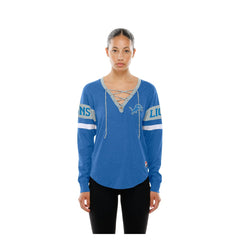 Detroit Lions New Era Women's Throwback Lace-Up Long-Sleeve T-Shirt - Blue T-shirts