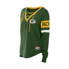 Green Bay Packers New Era Women's Throwback Lace-Up Long-Sleeve T-Shirt - Green T-shirts