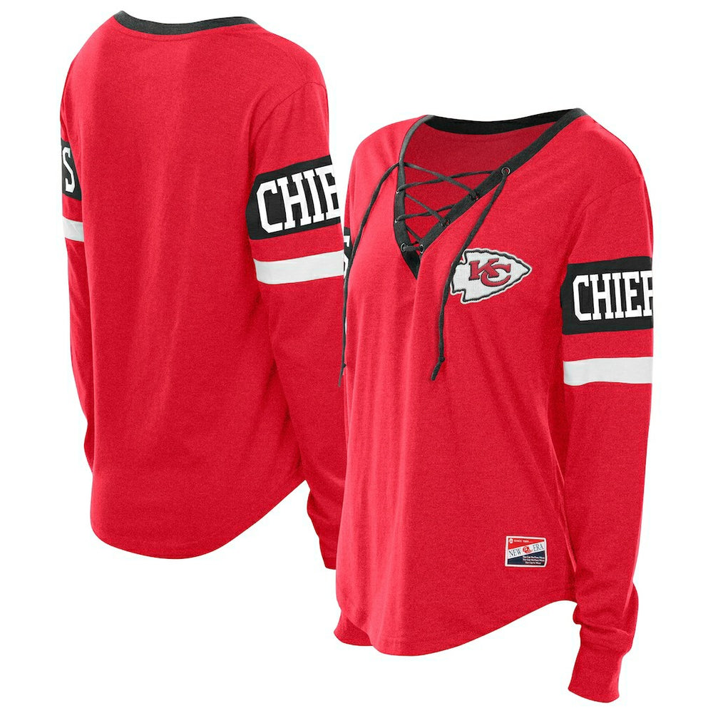 Kansas City Chiefs New Era Women's Throwback Lace-Up Long-Sleeve T-Shirt - Red T-shirts
