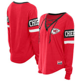 Kansas City Chiefs New Era Women's Throwback Lace-Up Long-Sleeve T-Shirt - Red T-shirts