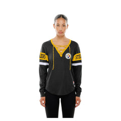 Pittsburgh Steelers New Era Women's Throwback Lace-Up Long-Sleeve T-Shirt - Black T-shirts