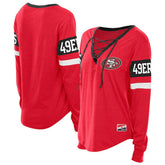San Francisco 49ers New Era Women's Throwback Lace-Up Long-Sleeve T-Shirt - Scarlet T-shirts