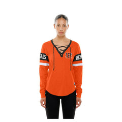 Cincinnati Bengals New Era Women's Throwback Lace-Up Long-Sleeve T-Shirt - Orange T-shirts