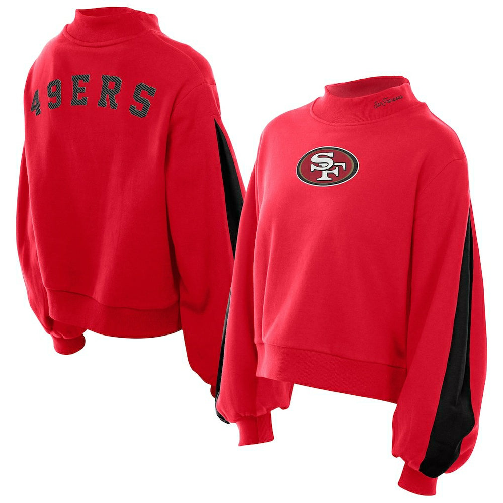 San Francisco 49ers New Era Women's Sport Night Mock Neck Balloon Sleeve Pullover Sweatshirt - Scarlet Pullover