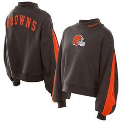 Cleveland Browns New Era Women's Sport Night Mock Neck Balloon Sleeve Pullover Sweatshirt - Brown Pullover