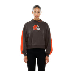 Cleveland Browns New Era Women's Sport Night Mock Neck Balloon Sleeve Pullover Sweatshirt - Brown Pullover