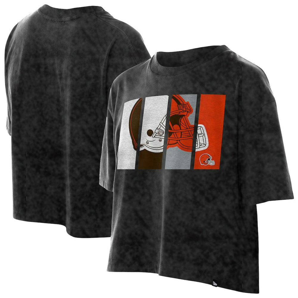 Cleveland Browns New Era Women's Boxy Cropped Sport Night Mineral Wash T-Shirt - Black T-shirts