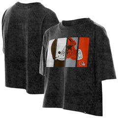 Cleveland Browns New Era Women's Boxy Cropped Sport Night Mineral Wash T-Shirt - Black T-shirts