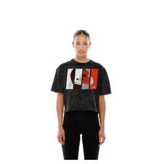 Cleveland Browns New Era Women's Boxy Cropped Sport Night Mineral Wash T-Shirt - Black T-shirts