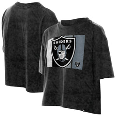Las Vegas Raiders New Era Women's Boxy Cropped Sport Night Mineral Wash T-Shirt - Black T-shirts