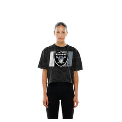 Las Vegas Raiders New Era Women's Boxy Cropped Sport Night Mineral Wash T-Shirt - Black T-shirts
