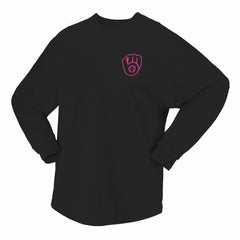 Milwaukee Brewers Fanatics Women's Neon Jersey Long Sleeve T-Shirt - Black Jerseys