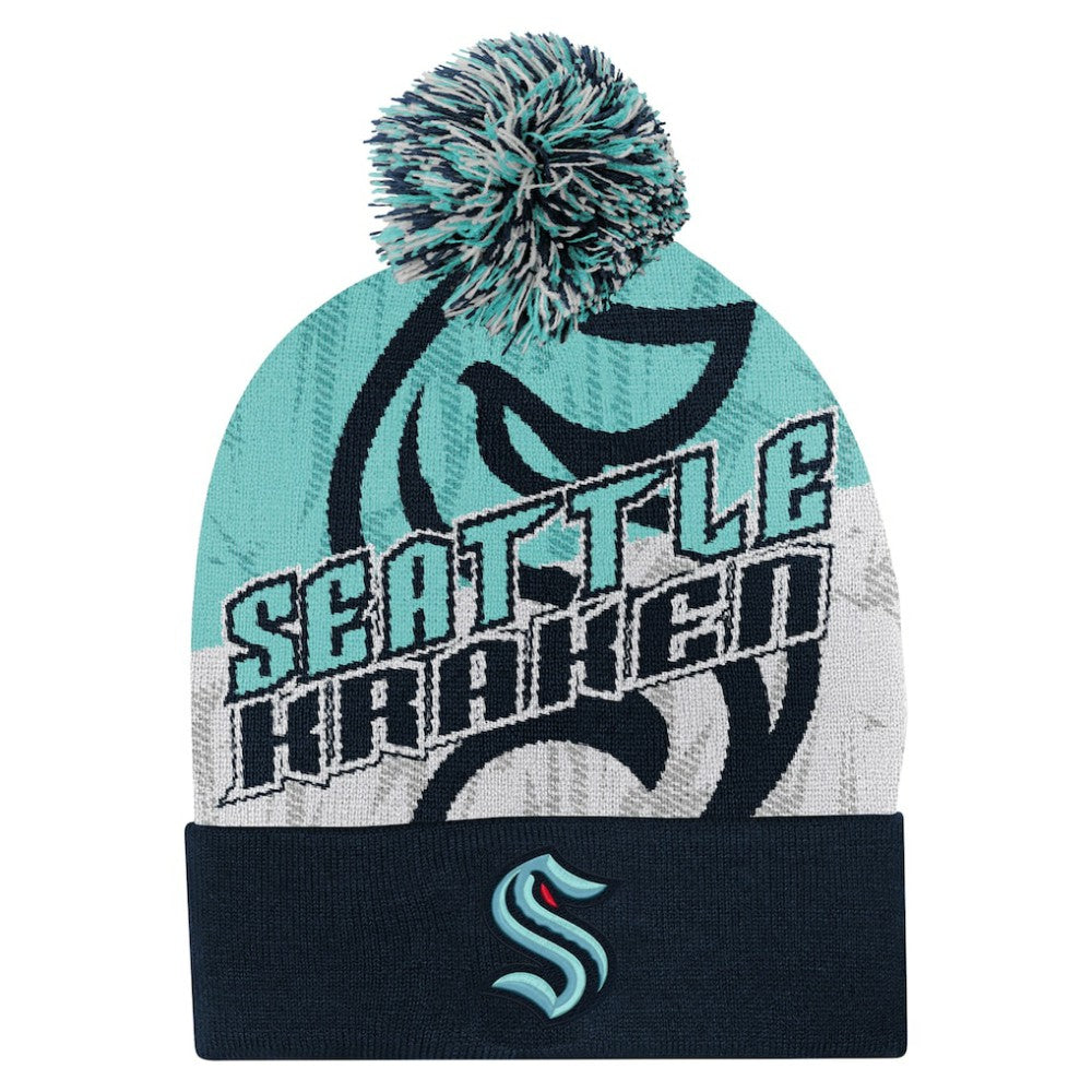 Seattle Kraken Outerstuff Youth New Edge Cuffed Knit Hat with Pom - Navy | US 202603229