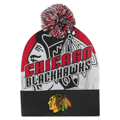 Chicago Blackhawks Outerstuff Youth New Edge Cuffed Knit Hat with Pom - Red | US 202603235