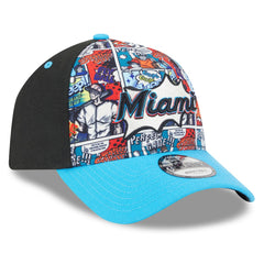 Miami Marlins New Era Youth 2025 MLB Diamond Hero Edition A-Frame 9FORTY Adjustable Hat - Black/Blue Hats