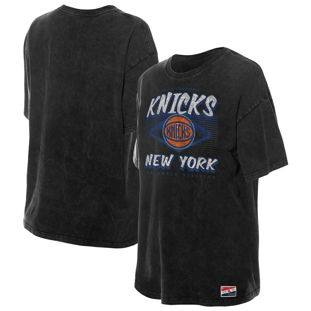 New York Knicks Women's Throwback Mineral Wash Oversized T-Shirt Black - New Era