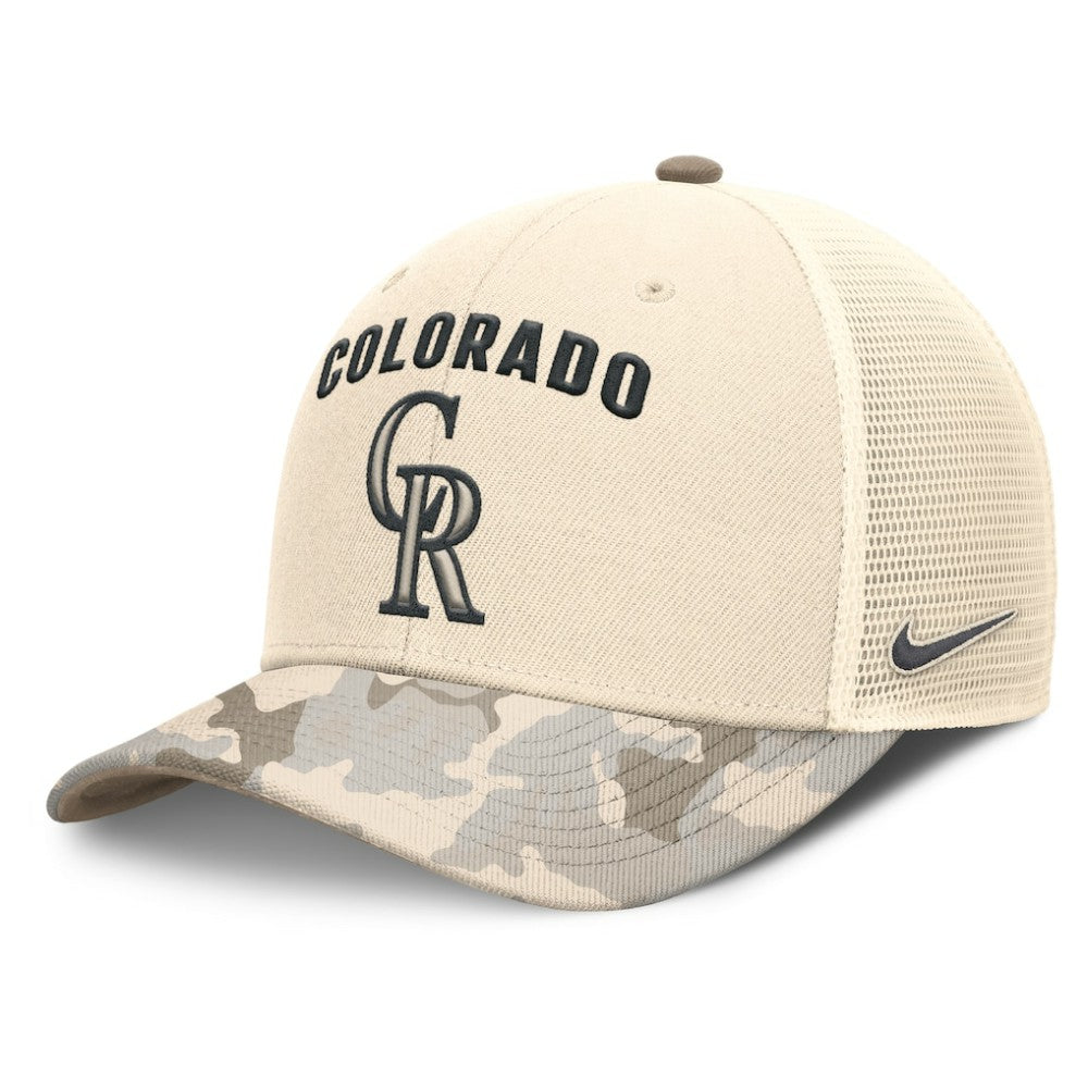 Colorado Rockies Nike Camo Natural Pack Rise Adjustable Trucker Hat - Natural Hats