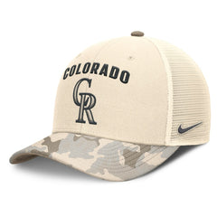 Colorado Rockies Nike Camo Natural Pack Rise Adjustable Trucker Hat - Natural Hats