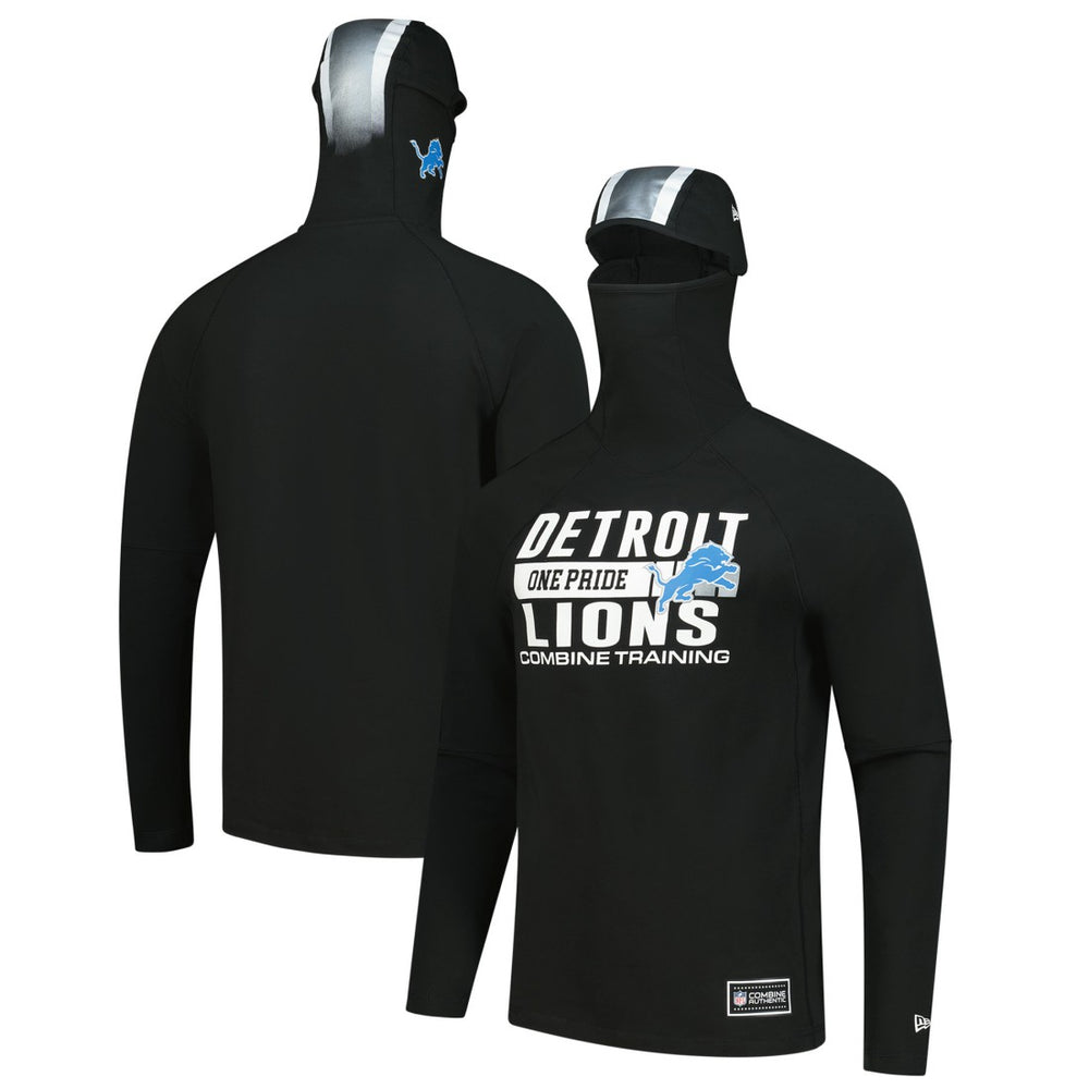 Detroit Lions New Era Functional Fandom Balaclava Helmet Stripe Tri-Blend Hoodie - Black Hoodies