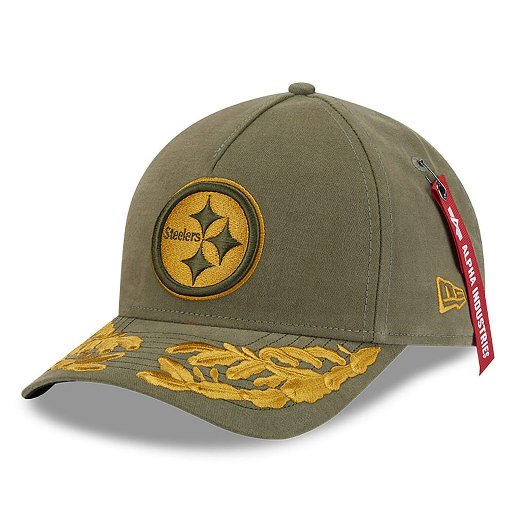 Pittsburgh Steelers New Era x Alpha Industries A-Frame 9FORTY Adjustable Hat - Olive Hats