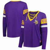 Minnesota Vikings New Era Women's Plus Size Throwback Lace-Up Long Sleeve T-Shirt - Purple T-shirts