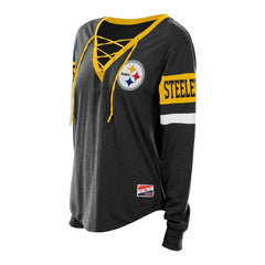Pittsburgh Steelers New Era Women's Plus Size Throwback Lace-Up Long Sleeve T-Shirt - Black T-shirts