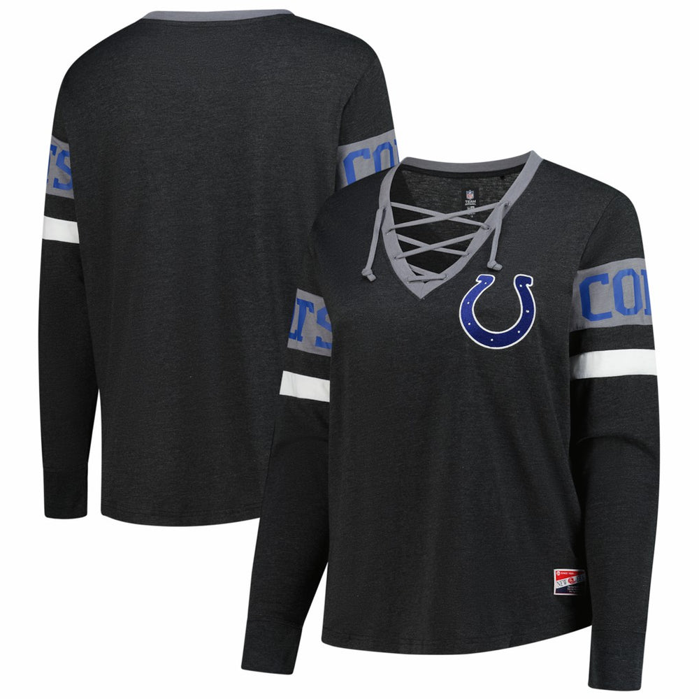Indianapolis Colts New Era Women's Plus Size Throwback Lace-Up Long Sleeve T-Shirt - Black T-shirts