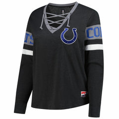Indianapolis Colts New Era Women's Plus Size Throwback Lace-Up Long Sleeve T-Shirt - Black T-shirts
