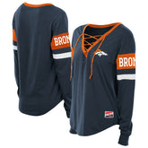 Denver Broncos New Era Women's Plus Size Throwback Lace-Up Long Sleeve T-Shirt - Navy T-shirts