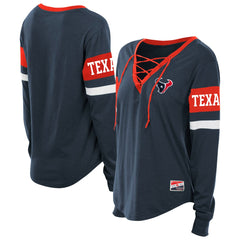 Houston Texans New Era Women's Plus Size Throwback Lace-Up Long Sleeve T-Shirt - Navy T-shirts