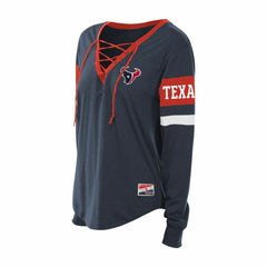 Houston Texans New Era Women's Plus Size Throwback Lace-Up Long Sleeve T-Shirt - Navy T-shirts