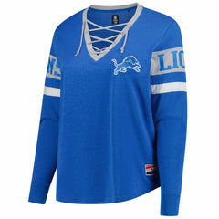 Detroit Lions New Era Women's Plus Size Throwback Lace-Up Long Sleeve T-Shirt - Blue T-shirts