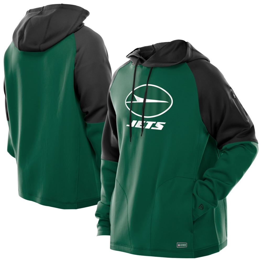New York Jets New Era Combine Authentic Color Block Raglan Pullover Hoodie - Green Hoodies