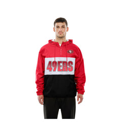 San Francisco 49ers New Era Ripstop Quarter-Zip Hooded Windbreaker - Scarlet Tops