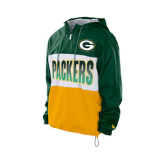 Green Bay Packers New Era Ripstop Quarter-Zip Hooded Windbreaker - Green Tops