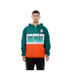 Miami Dolphins New Era Ripstop Quarter-Zip Hooded Windbreaker - Aqua Tops