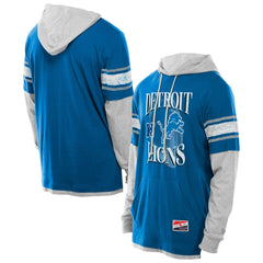 Detroit Lions New Era Twofer Layered Long Sleeve Hoodie T-Shirt - Blue Hoodies
