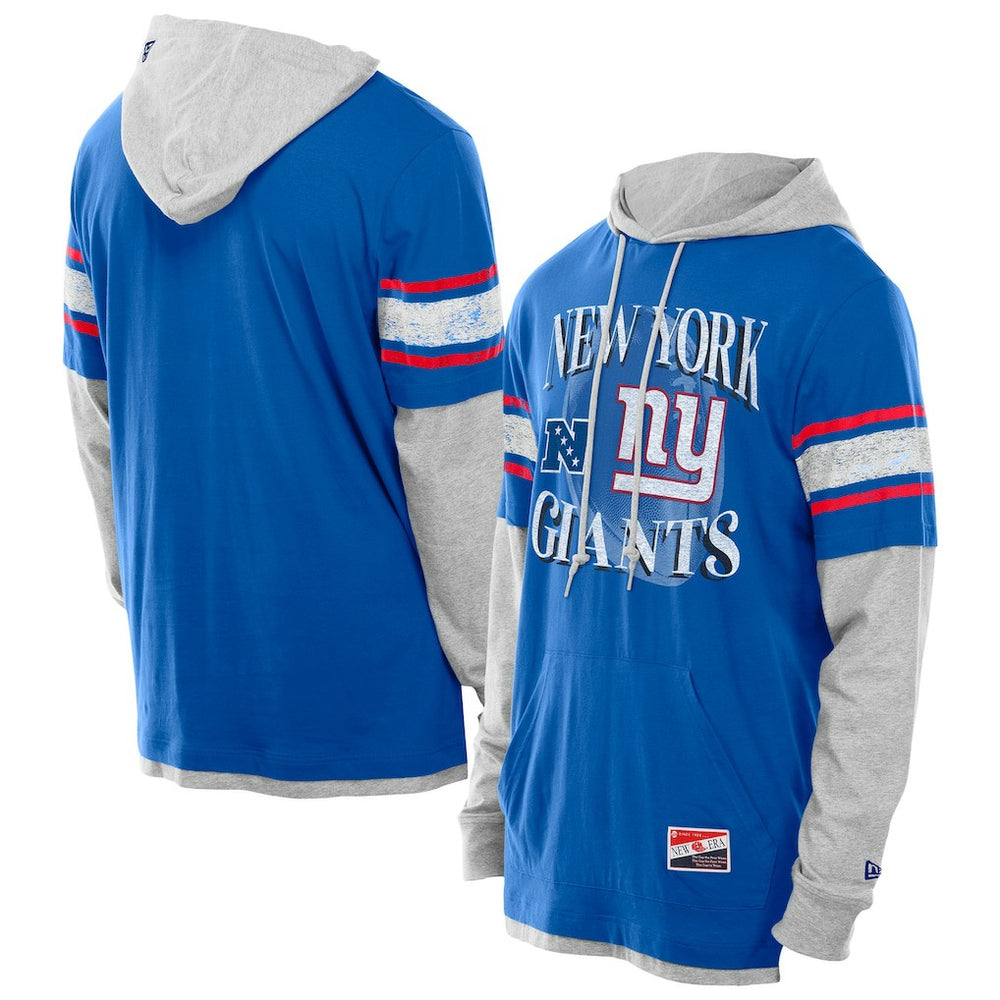 New York Giants New Era Twofer Layered Long Sleeve Hoodie T-Shirt - Royal Hoodies