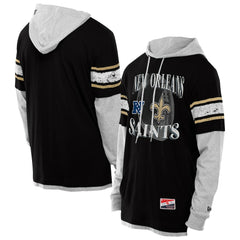New Orleans Saints New Era Twofer Layered Long Sleeve Hoodie T-Shirt - Black Hoodies