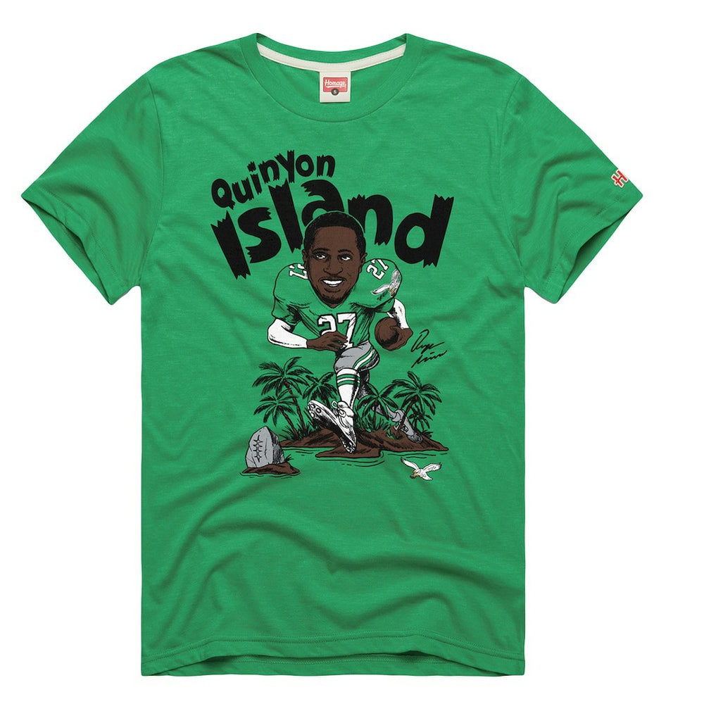 Quinyon Mitchell Philadelphia Eagles Homage Unisex Caricature Player Tri-Blend T-Shirt - Kelly Green T-shirts
