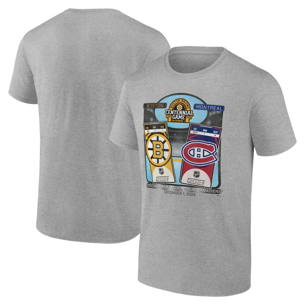 Boston Bruins vs. Montreal Canadiens Centennial Game Matchup T-Shirt - Heather Gray | US 202633193