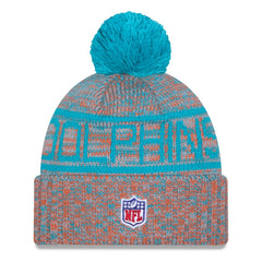 Miami Dolphins New Era 2025 Sideline Cold Weather Cuffed Knit Hat with Pom - Orange Hats
