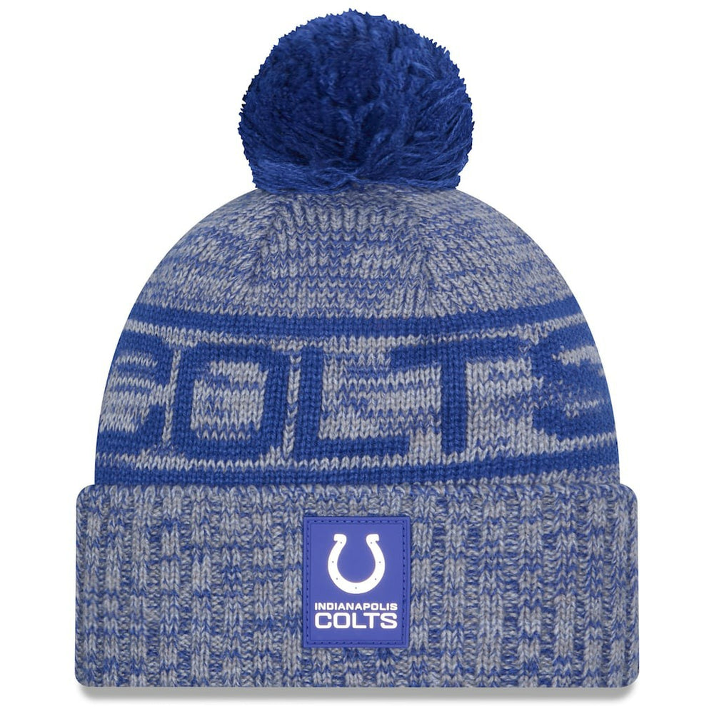 Indianapolis Colts New Era 2025 Sideline Cold Weather Cuffed Knit Hat with Pom - Royal Hats