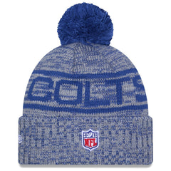 Indianapolis Colts New Era 2025 Sideline Cold Weather Cuffed Knit Hat with Pom - Royal Hats
