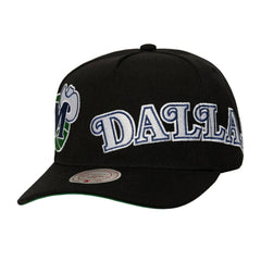 Dallas Mavericks Busted Logo Wordmark Wrap Around Pro Pinch Adjustable Hat Black - Mitchell & Ness
